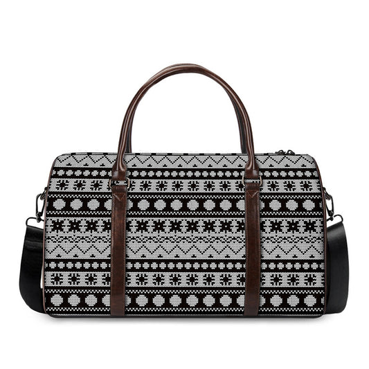 White And Black Knitted Pattern Print Duffle Bag