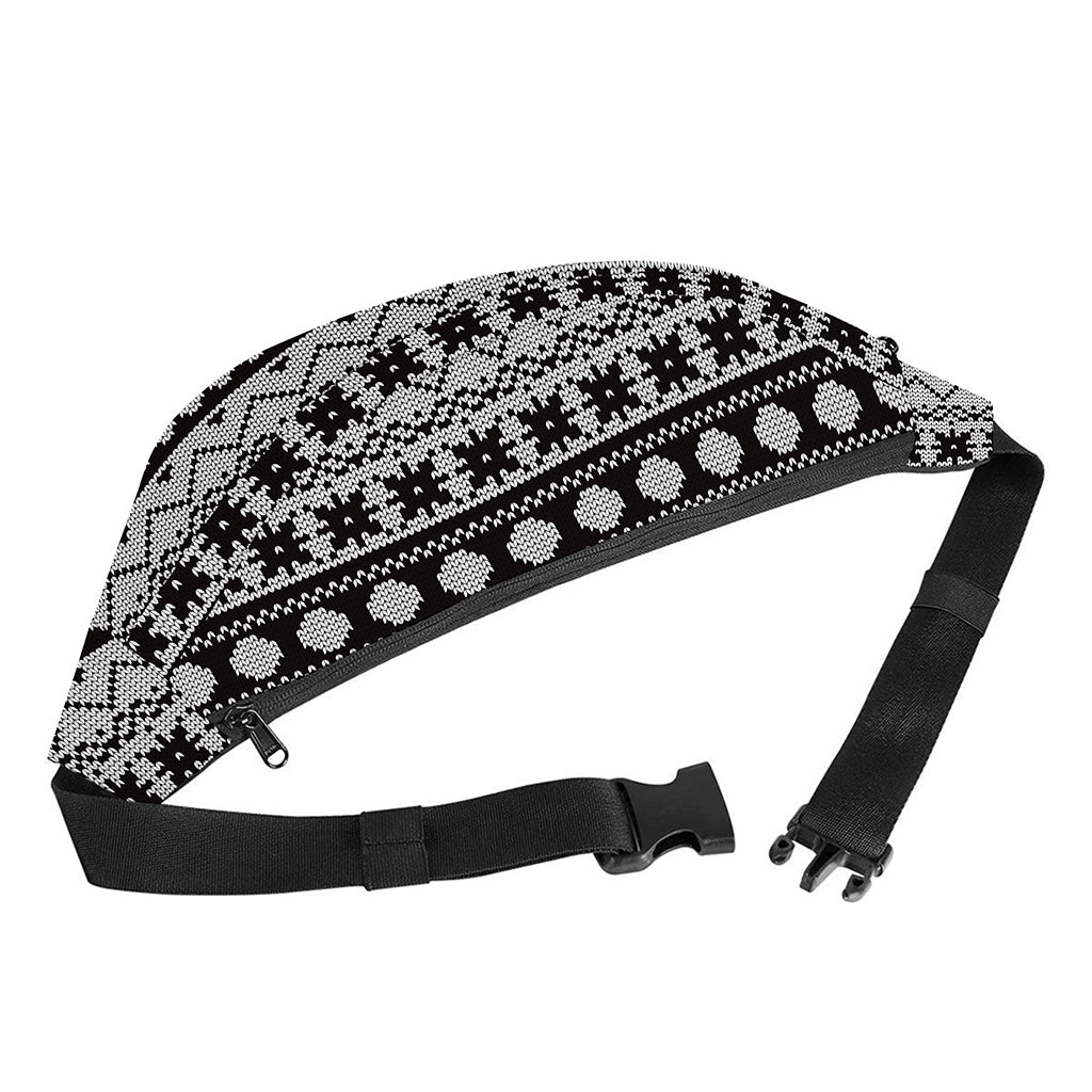 White And Black Knitted Pattern Print Fanny Pack
