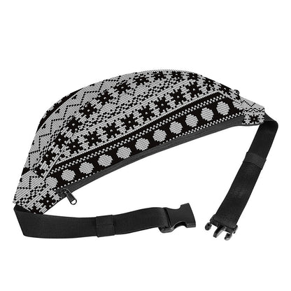 White And Black Knitted Pattern Print Fanny Pack