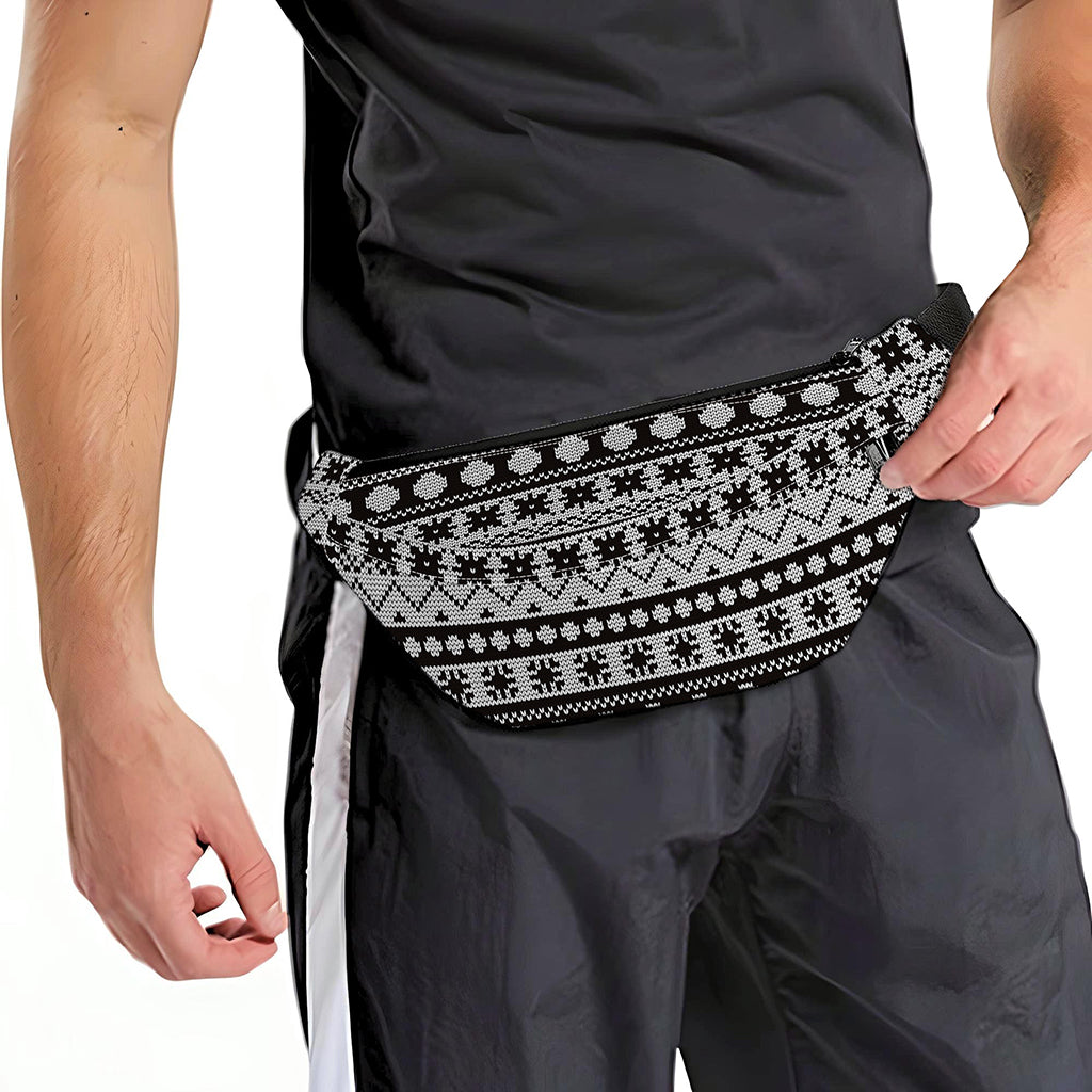White And Black Knitted Pattern Print Fanny Pack