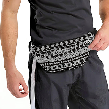 White And Black Knitted Pattern Print Fanny Pack