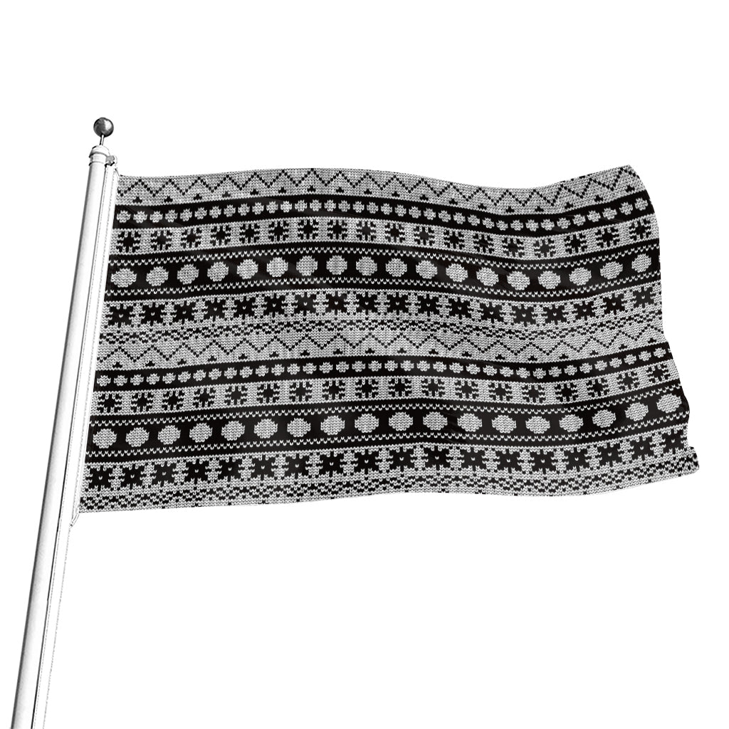 White And Black Knitted Pattern Print Flag