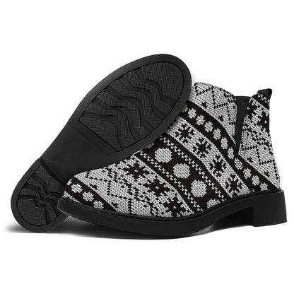 White And Black Knitted Pattern Print Flat Ankle Boots