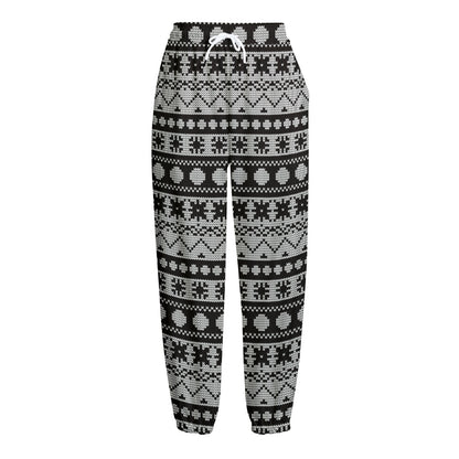 White And Black Knitted Pattern Print Fleece Lined Knit Pants