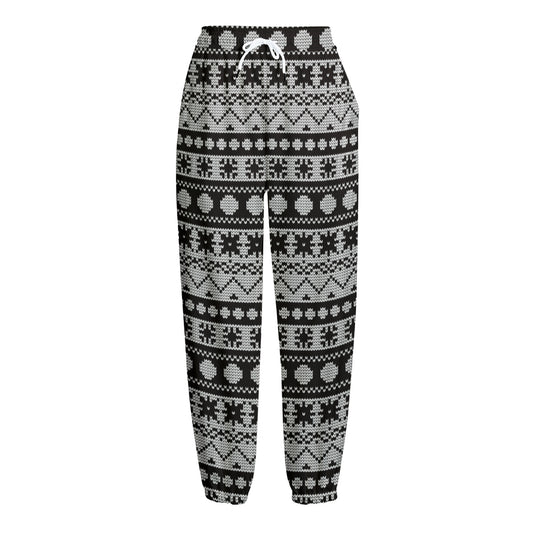 White And Black Knitted Pattern Print Fleece Lined Knit Pants