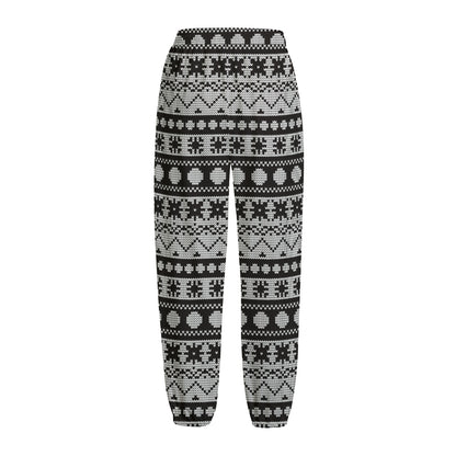White And Black Knitted Pattern Print Fleece Lined Knit Pants