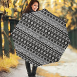 White And Black Knitted Pattern Print Foldable Umbrella