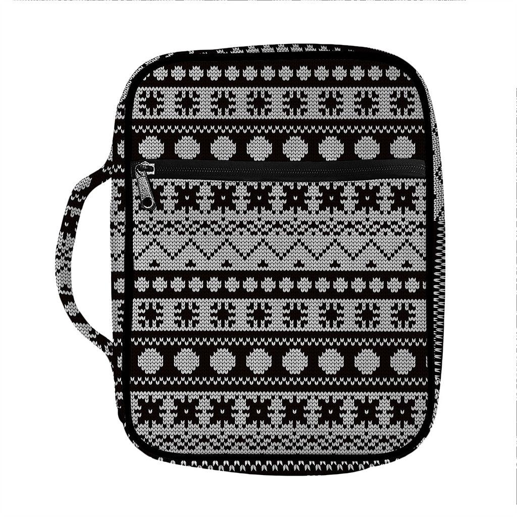White And Black Knitted Pattern Print Front Pocket Bible Bag
