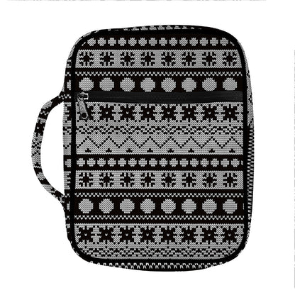 White And Black Knitted Pattern Print Front Pocket Bible Bag