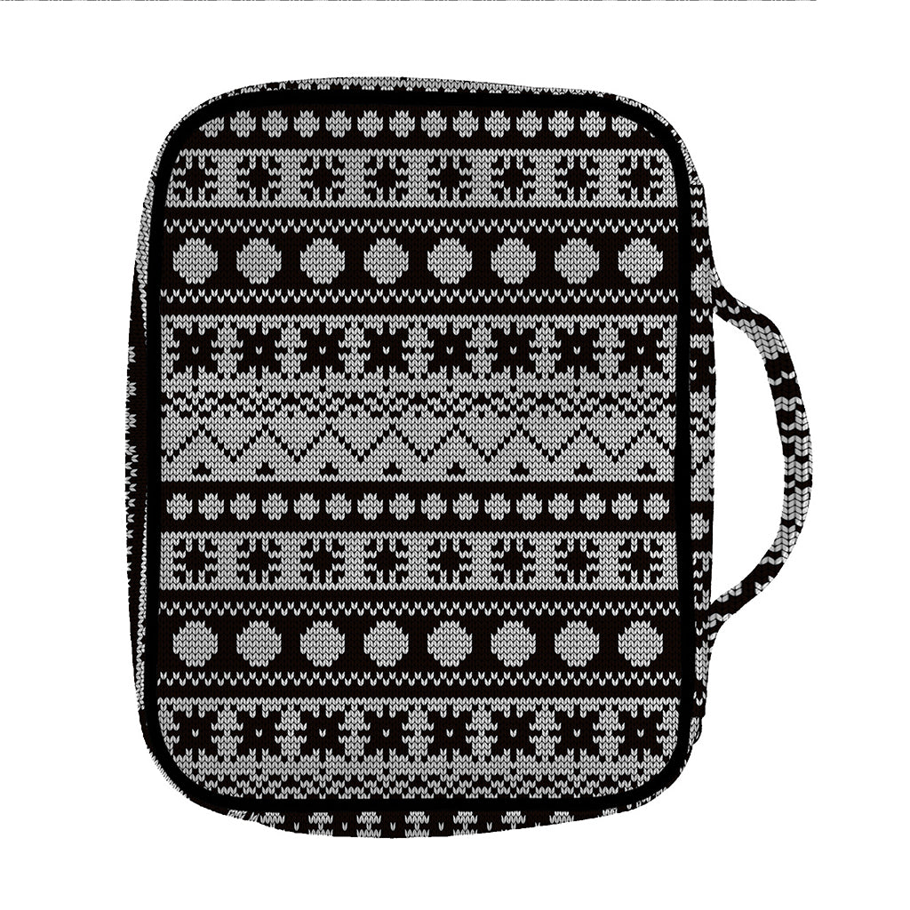 White And Black Knitted Pattern Print Front Pocket Bible Bag