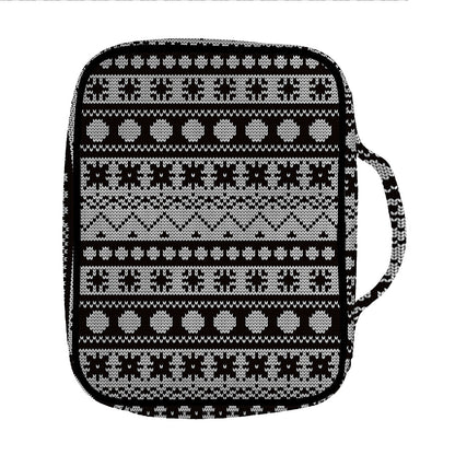 White And Black Knitted Pattern Print Front Pocket Bible Bag