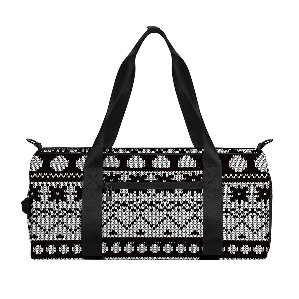 White And Black Knitted Pattern Print Gym Bag