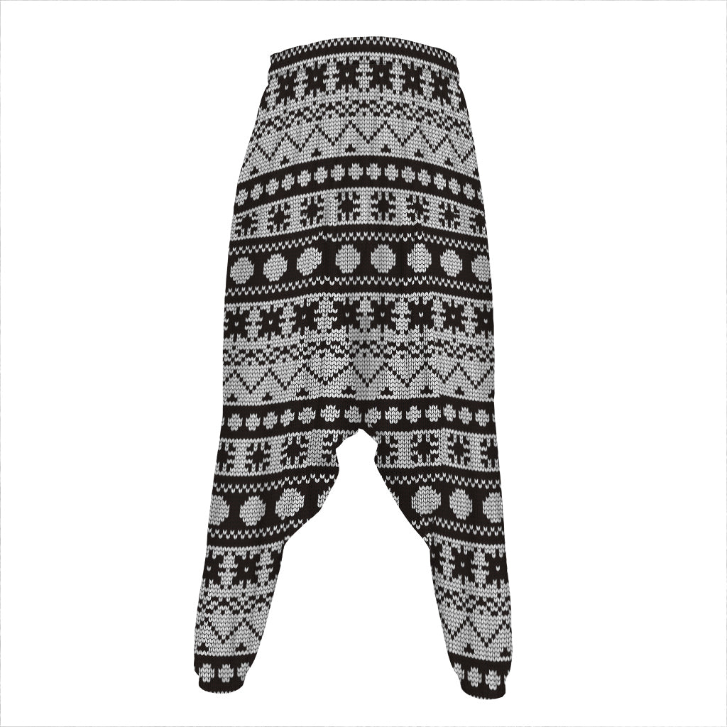White And Black Knitted Pattern Print Hammer Pants