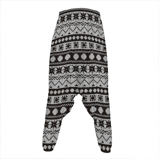 White And Black Knitted Pattern Print Hammer Pants