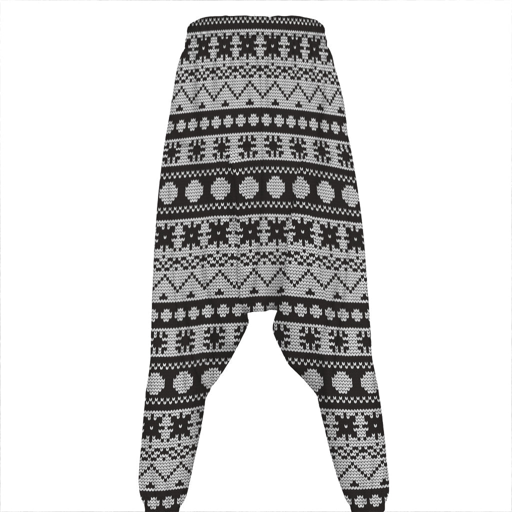 White And Black Knitted Pattern Print Hammer Pants