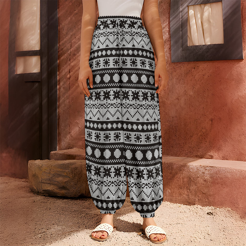 White And Black Knitted Pattern Print Harem Pants