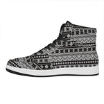 White And Black Knitted Pattern Print High Top Leather Sneakers