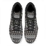 White And Black Knitted Pattern Print High Top Leather Sneakers