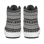 White And Black Knitted Pattern Print High Top Leather Sneakers