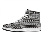 White And Black Knitted Pattern Print High Top Leather Sneakers