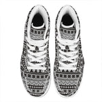 White And Black Knitted Pattern Print High Top Leather Sneakers