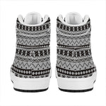 White And Black Knitted Pattern Print High Top Leather Sneakers