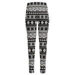 White And Black Knitted Pattern Print High-Waisted Pocket Leggings