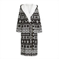 White And Black Knitted Pattern Print Hooded Bathrobe