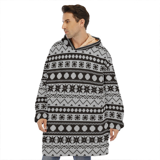 White And Black Knitted Pattern Print Hoodie Blanket