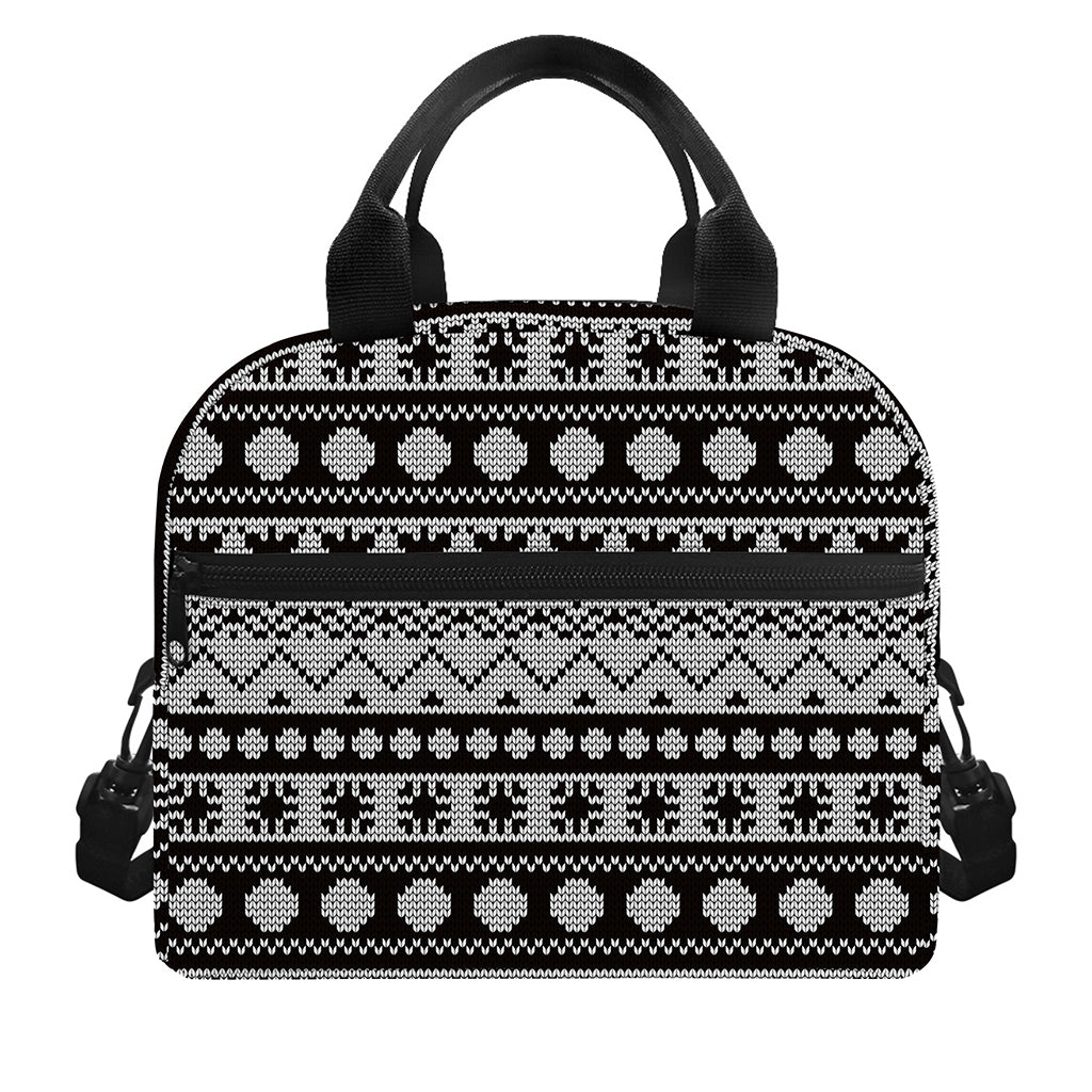 White And Black Knitted Pattern Print Insulated Lunch Bag