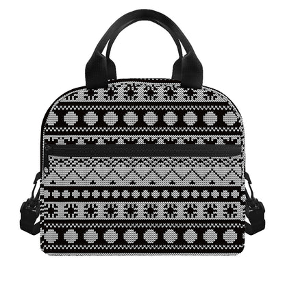 White And Black Knitted Pattern Print Insulated Lunch Bag