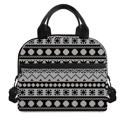 White And Black Knitted Pattern Print Insulated Lunch Bag