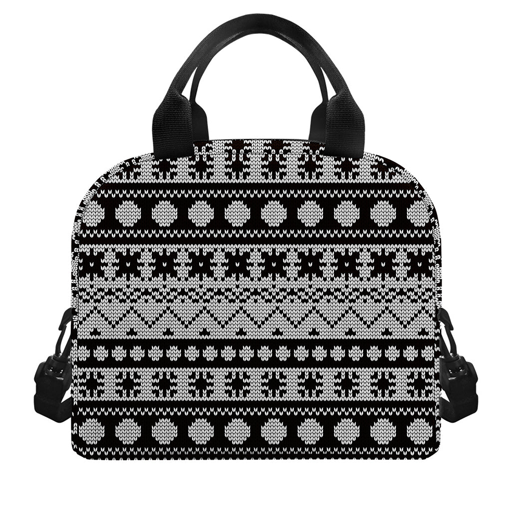 White And Black Knitted Pattern Print Insulated Lunch Bag