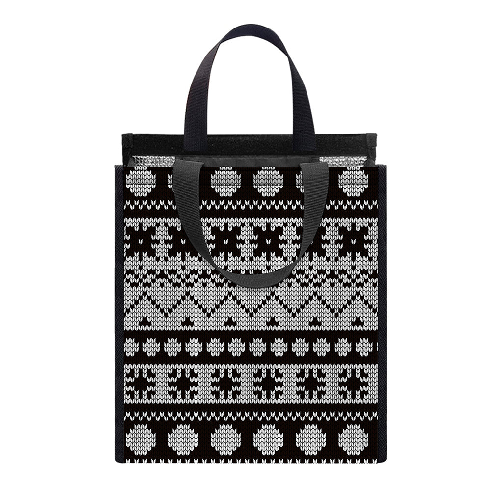 White And Black Knitted Pattern Print Insulated Lunch Tote
