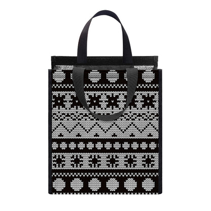 White And Black Knitted Pattern Print Insulated Lunch Tote