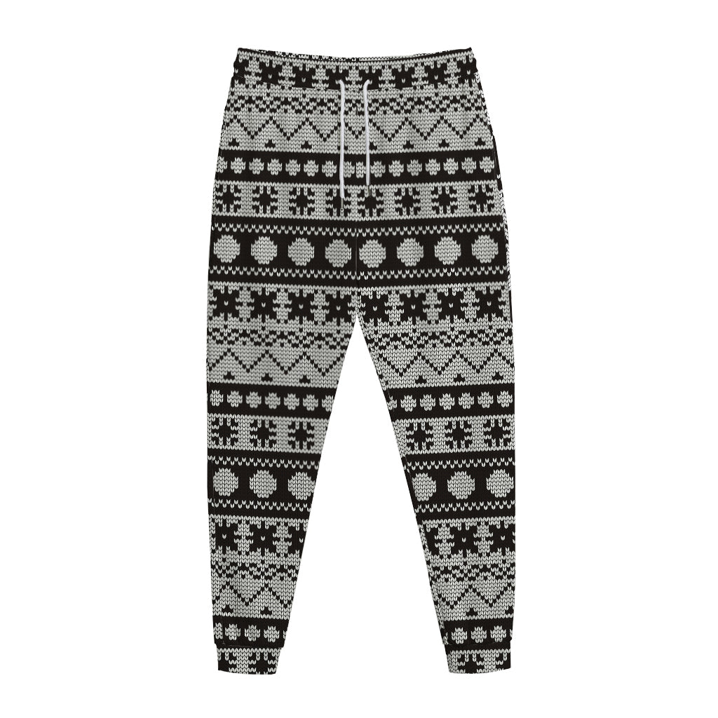 White And Black Knitted Pattern Print Jogger Pants