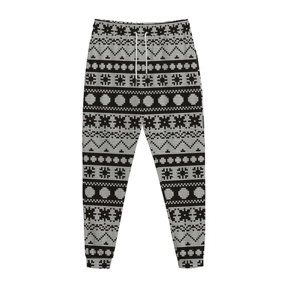 White And Black Knitted Pattern Print Jogger Pants