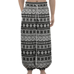 White And Black Knitted Pattern Print Lantern Pants