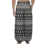 White And Black Knitted Pattern Print Lantern Pants