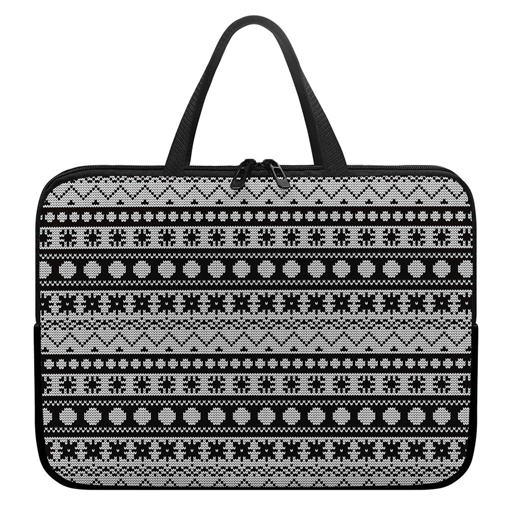 White And Black Knitted Pattern Print Laptop Sleeve With Handle