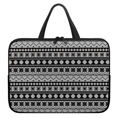 White And Black Knitted Pattern Print Laptop Sleeve With Handle