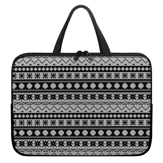 White And Black Knitted Pattern Print Laptop Sleeve With Handle