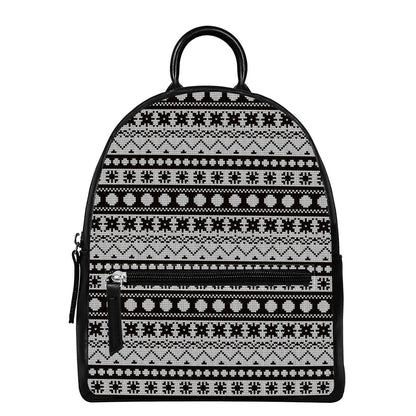 White And Black Knitted Pattern Print Leather Backpack