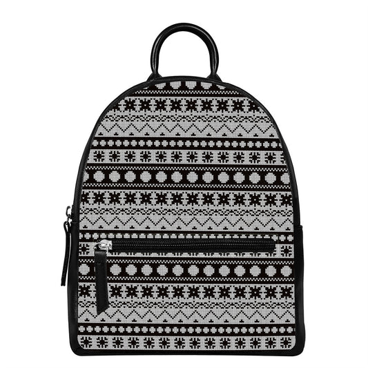 White And Black Knitted Pattern Print Leather Backpack