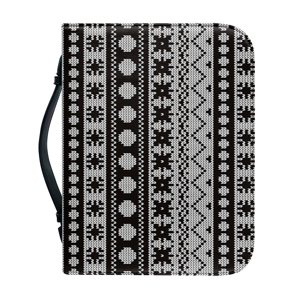 White And Black Knitted Pattern Print Leather Bible Cover