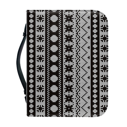 White And Black Knitted Pattern Print Leather Bible Cover