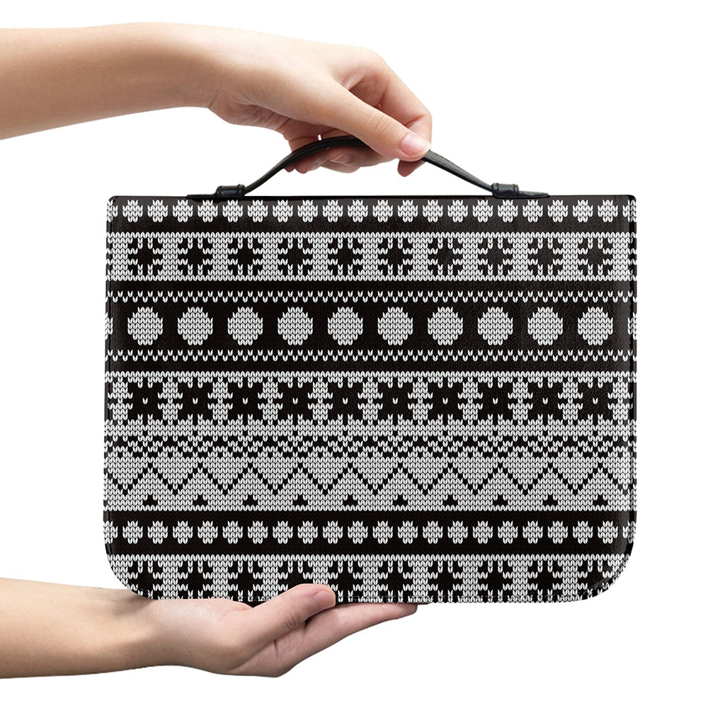 White And Black Knitted Pattern Print Leather Bible Cover