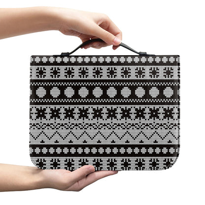 White And Black Knitted Pattern Print Leather Bible Cover