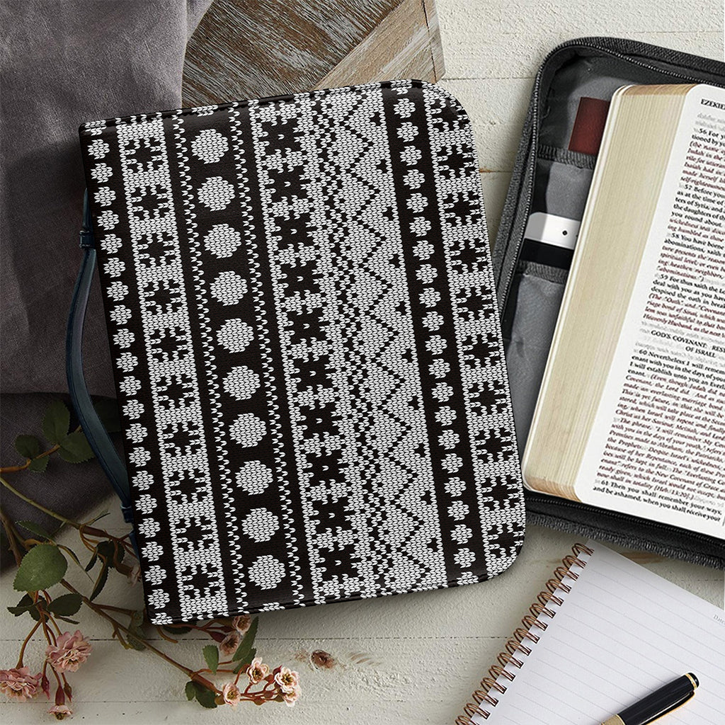 White And Black Knitted Pattern Print Leather Bible Cover