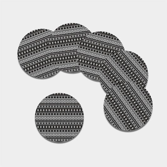 White And Black Knitted Pattern Print Leather Coaster Set